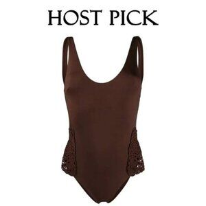 NWT La Perla brown macrame accented one piece swimsuit 34B